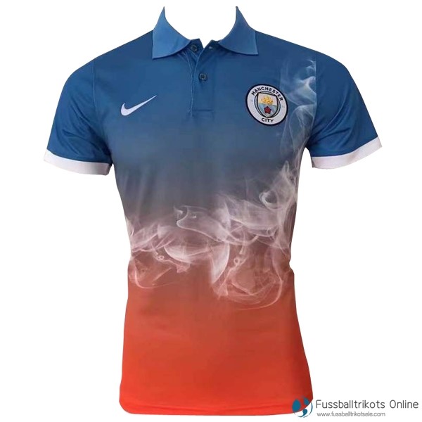 Manchester City Polo 2017-18 Blau Orange Fussballtrikots Günstig